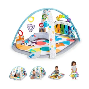 Baby Einstein, 4-in-1 Kickin’ Tunes Music and Language Discovery Play Gym with Piano, Activity Gym and Play Mat with Detachable Activity Toys, Lights, Sounds and Music, Ages Newborn +
