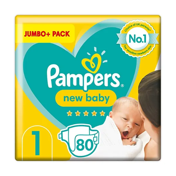 Pampers Size 1 New Baby Baby Nappies, 80 Count, Baby Essentials For Newborn (2-5 kg  4-11 lbs)