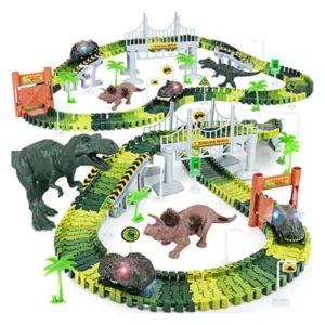 Dinosaur Toys,Create A Dinosaur World Road Race,Flexible Track Playset and 2 pcs Cool Dinosaur car for 3 4 5 6 Year & Up Old boy Girls Best Gift