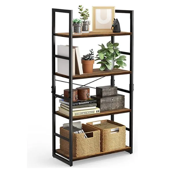 Pipishell Bookshelf, 4 Tier Bookcase, Storage Rack Shelf, Tall Ladder Shelf Storage Organizer, Book Shelf with Steel Frame, Vintage Standing Shelf for Home Office, Living Room, Bedroom, Kitchen