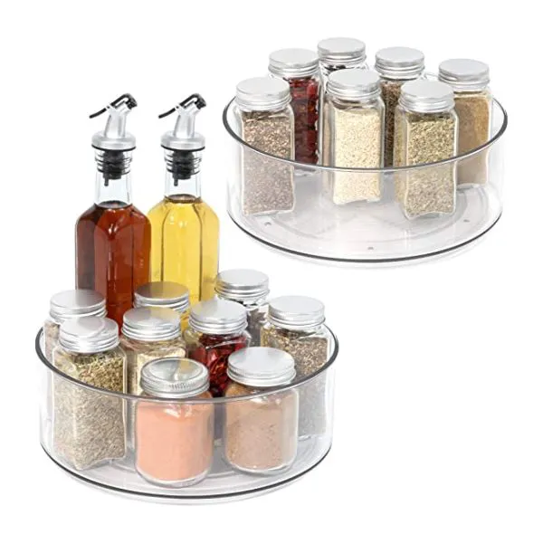 Lazy Susan – 2 Pack Round Plastic Clear Rotating Turntable Organization & Storage Container Bins for Cabinet, Pantry, Fridge, Countertop, Kitchen, Vanity – Spinning Organizer for Spices, Condiments
