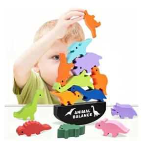 HahaGift Cute Dinosaur Stacking Toys for Kids, Quality Wooden Blocks for Concentration and Motor Skills Training – Best Holidays & Birthday Gift for Toddlers