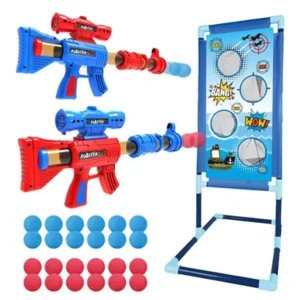 OleFun Shooting Game Toy for Age 6, 7, 8,9,10+ Years Old Kids, Boys – 2 Foam Ball Popper Air Guns & Shooting Target & 24 Foam Balls – Ideal Gift