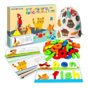 SpringFlower See & Spell Matching Letter Toy,Learning Educational Toy For 3 4 5 6 Years Old Boys And Girls,Preschool Learning Activities,Shape & Color Recognition Game,Cvc Word Builders For Kids,80Pcs