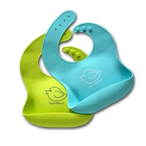 Waterproof Silicone Bib Easily Wipes Clean! Comfortable Soft Baby Bibs Keep Stains Off! Spend Less Time Cleaning after Meals with Babies or Toddlers! Set of 2 Colours