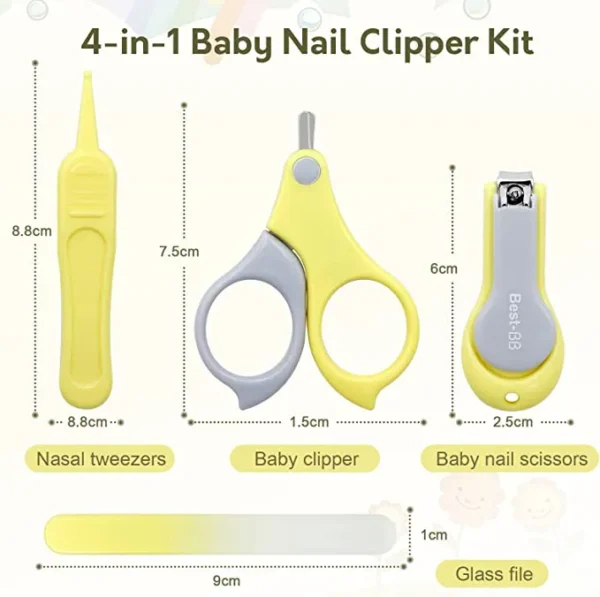 Baby Nail Clipper Kit, 4-in-1 Baby Nail Care Set with Cute Case, Baby Nail Clippers Scissor, Nail File & Tweezer for Newborn Infant Toddler Kids Toes and Fingernails (Yellow) - Image 2