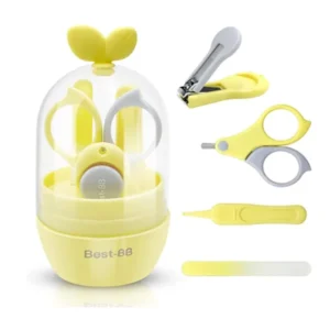Baby Nail Clipper Kit, 4-in-1 Baby Nail Care Set with Cute Case, Baby Nail Clippers Scissor, Nail File & Tweezer for Newborn Infant Toddler Kids Toes and Fingernails (Yellow)